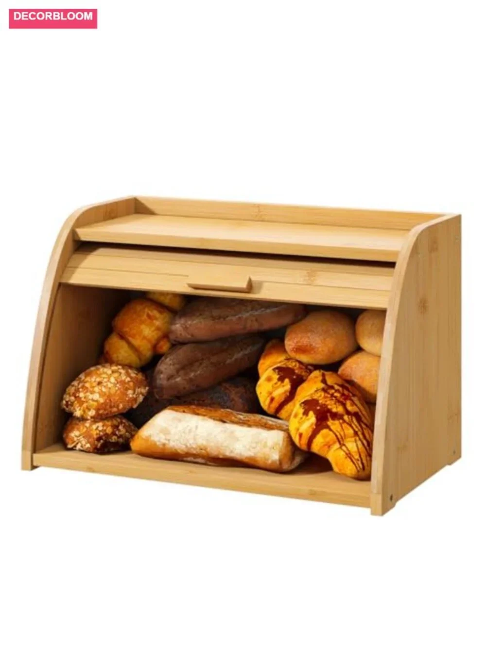 Natural Bamboo Roll Top Bread Box Storage for Kitchen Countertop